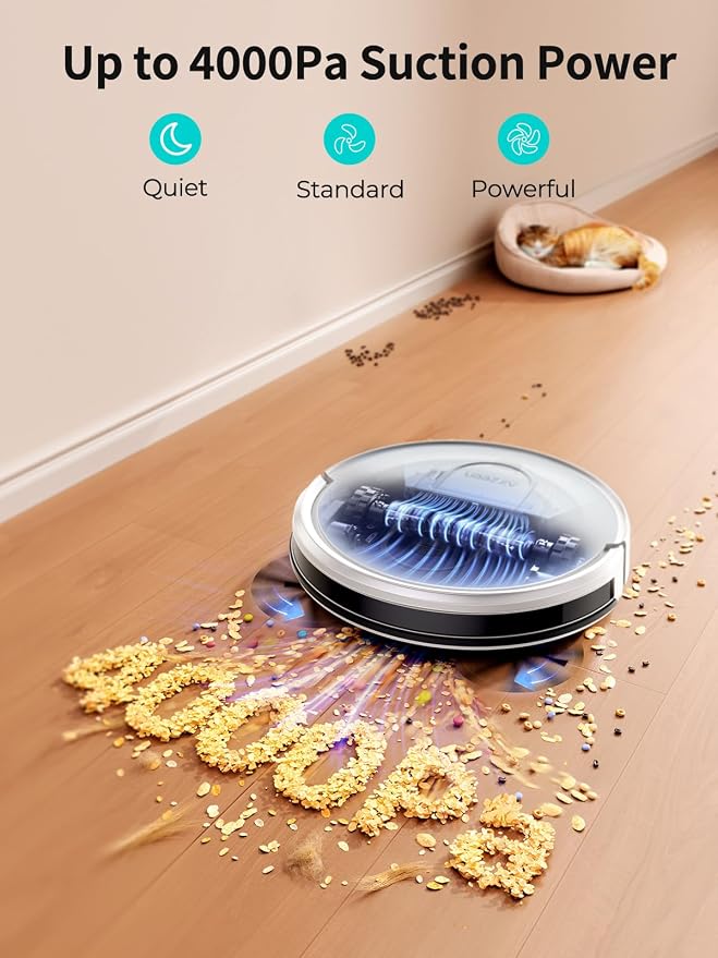 Airzeen Robot Vacuum and Mop with 4000Pa Powerful Suction, 3-in-1 Cleaning, Smart APP & Alexa Control, Self-Charging Robot Vacuum for Pet Hair, Carpets & Hard Floors