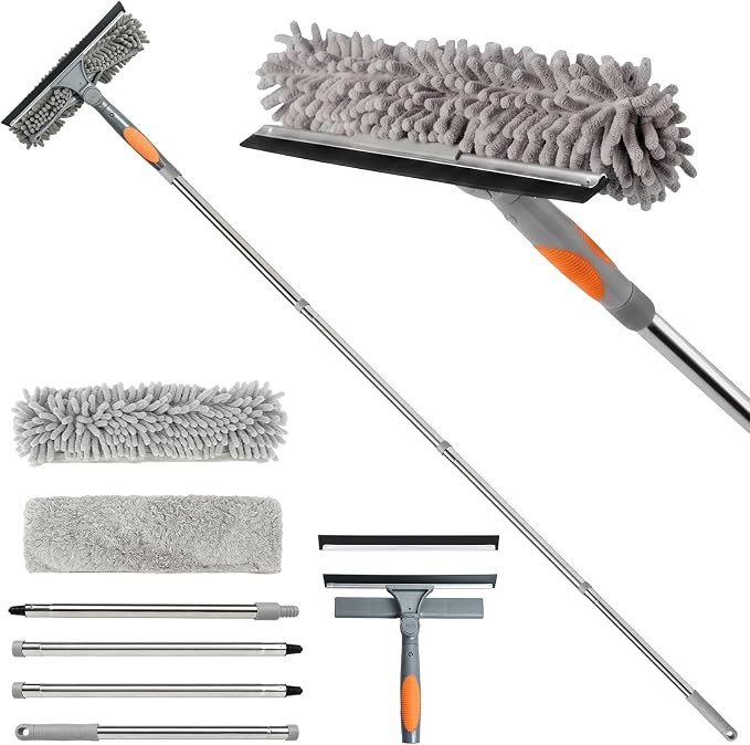 Professional 67" Window Squeegee, 3-in-1 Rotatable Squeegee for Window Cleaning with Extension Poles, Window Cleaner Tool Kit for Indoor & Outdoor High Windows and Car Glass