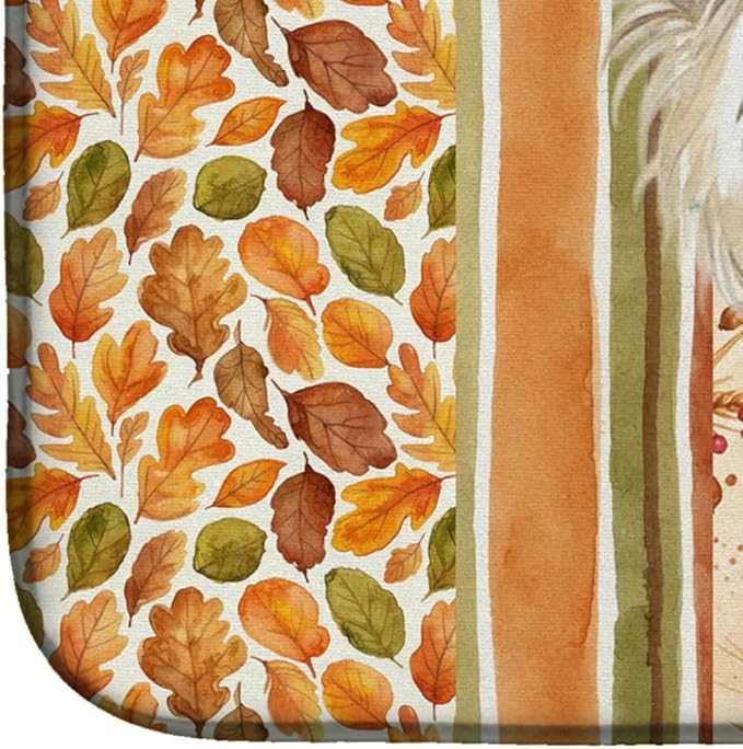 Caroline's Treasures Powderpuff Chinese Crested Heirloom Fall Dish Drying Mat Absorbent Dish Drying Mat Pad for Kitchen Counter Dish Drainer Mat for Countertop, 14 x 21", Multicolor