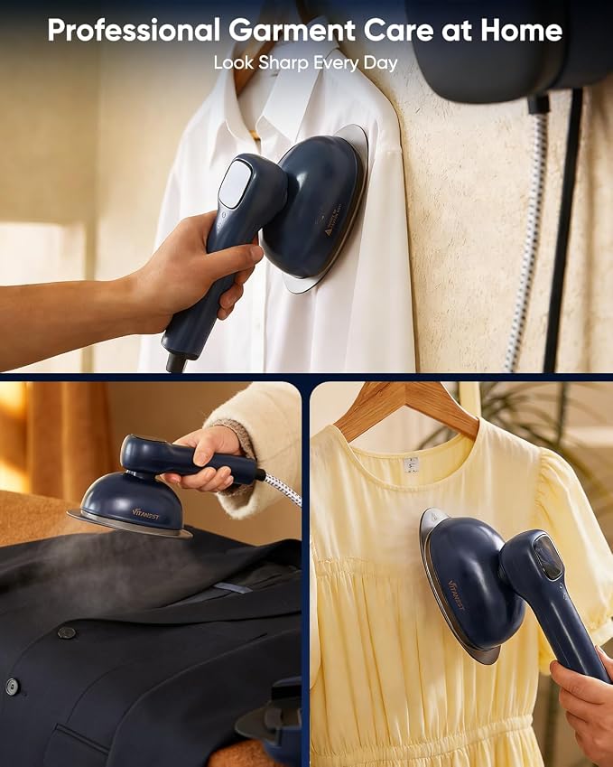 VITANEST Iron Steamer for Clothes, 2-in-1 Steam Iron & Clothes Steamer with Fast Heat-Up, Mini Handheld Garment Steamer for Vertical & Horizontal Ironing, Powerful Steam for Home & Travel (Blue)