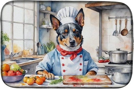 Caroline's Treasures DAC6192DDM Australian Cattle Dog The Chef Dish Drying Mat Absorbent Dish Drying Mat Pad for Kitchen Counter Dish Drainer Mat for Countertop, 14 x 21", Multicolor