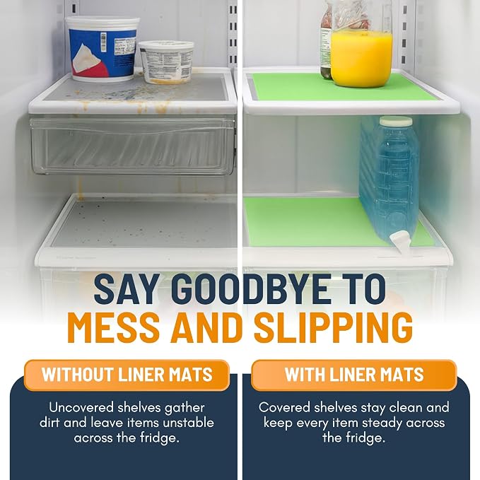 Refrigerator Liners for Shelves (12 Pack) by Linda’s Essentials - Non-Adhesive Shelf or Drawer Liner, BPA-Free Fridge Mats for Kitchen & Cabinets, Easy to Clean, Ideal Household Essentials (Green)
