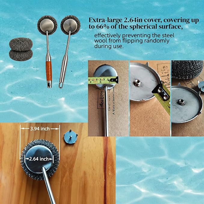 Stainless Steel Scrubber Set, Steel Wool & Steel Ball Cleaning Brush with Replaceable Heads, Heavy Duty Steel Cleaner for Oven, Stove, Dishes & Grill,4Pcs Includes 2 Pcs Pads