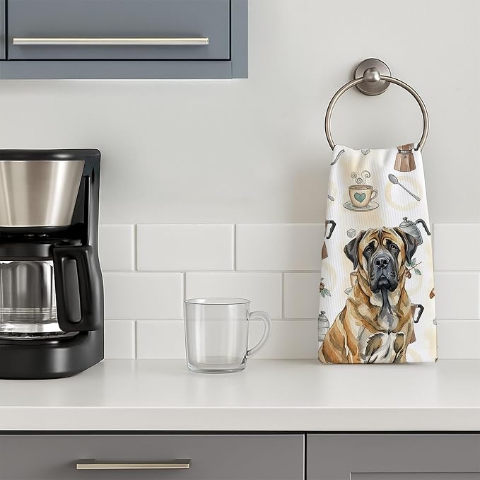 Caroline's Treasures Brindle English Mastiff Coffee Bar Kitchen Towel Velour Plush Front and Cotton Loop Back Machine Washable