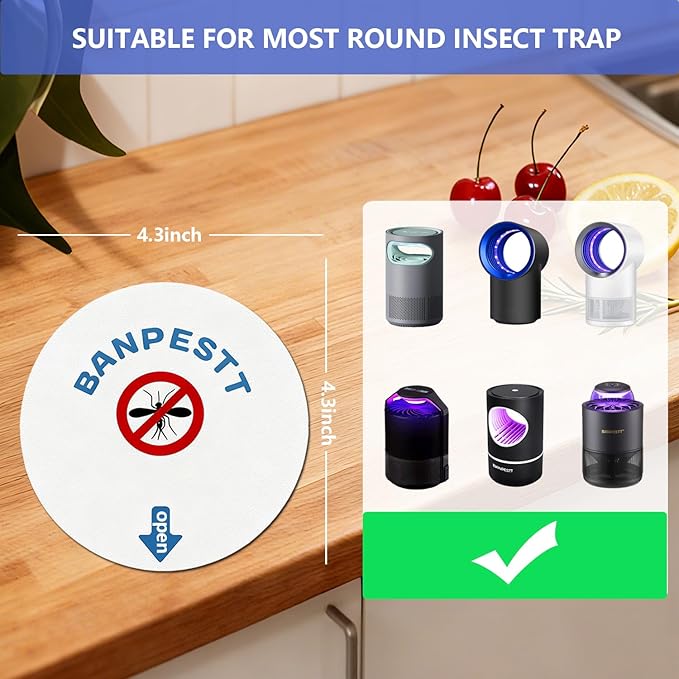 Fruit Fly Trap Refills 24 Pack, 4.3" Sticky Glue Boards Compatible with Most Round Gnat Traps for Indoor Use (Device Not Included)
