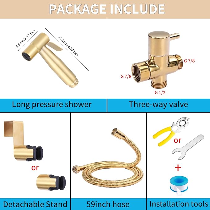 Handheld Bidet Sprayer for Toilet, Brass Jet Spray for Feminine & Baby Wash | Brass bidet sprayer, pressurized jet spray for feminine wash, baby care & toilet cleaning, easy install with all accessories