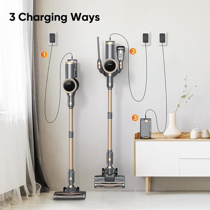 N12S Cordless Vacuum Cleaner, 30KPa Powerful Vacuum with 60 Mins Runtime, Self-Standing, LED Display, Rechargeable Lightweight Handheld Vacuum Cleaners (Grey)