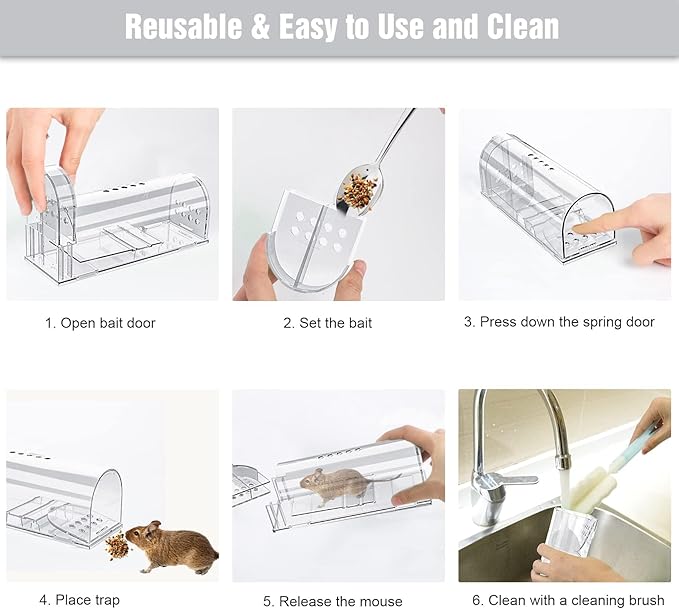 4 Pcs Humane Mouse Traps No Kill, Live Mouse Traps Indoor for Home, Reusable Mice Small Rat Trap Catcher for House & Outdoors