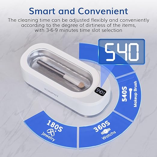 KUNPHY Upgraded Sonic Jewelry Cleaner & 120ml Sonic Cleaner Solution, 12oz (350ML) 48KHz Professional Sonic Cleaner Machine with Digital Timer and One-Touch Operation for Eyeglass, Watches, Ring