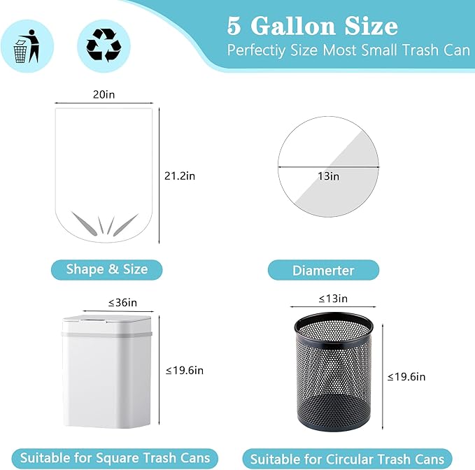 500 Count 5-6 Gallon Trash Bags, Strong Small Garbage Bags, Bathroom Trash Can Bin Liners, Unscented White Wastebasket Liners for Kitchen Office Toilet and Bedroom, Cleaning Supplies