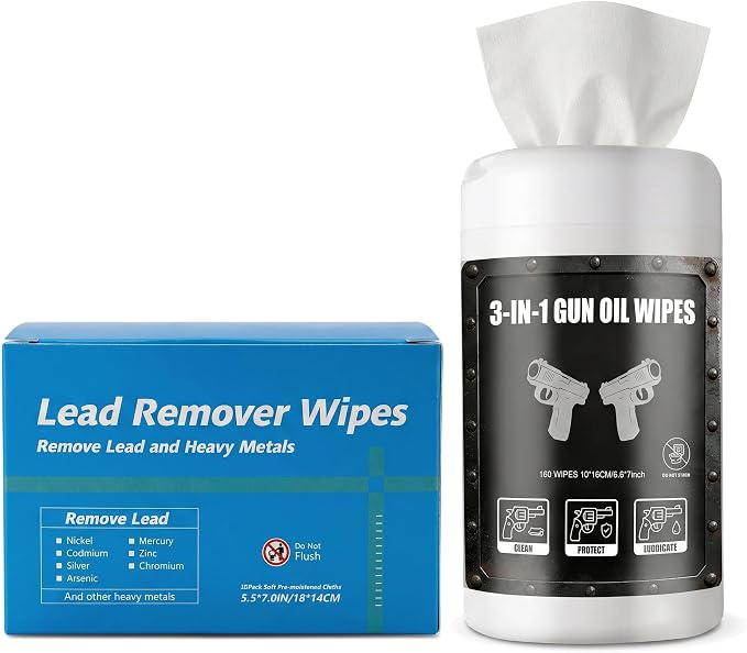 50Pcs Lead Removal for Shooting and 160Pcs 3-in-1 Gun Oil CLP Wipes Field & Range Gun Clean Cloth Cleaning Lubricant Protect Oil Wipes