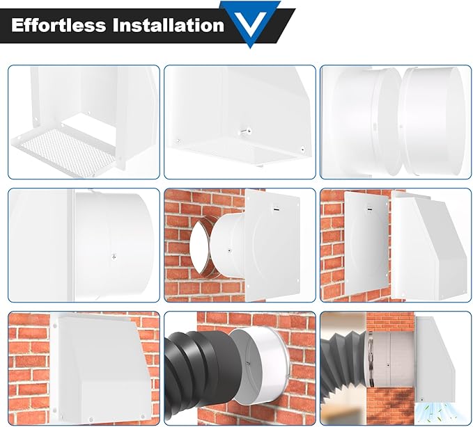 4 Inch Dryer Vent Cover Outside, Wall Vent Cover Exterior Dryer Vent Cover Galvanized Steel Hooded Wall Vent with Screen and Damper White Air Exhaust Duct Outlet Cap for Outdoor Home Laundry Room