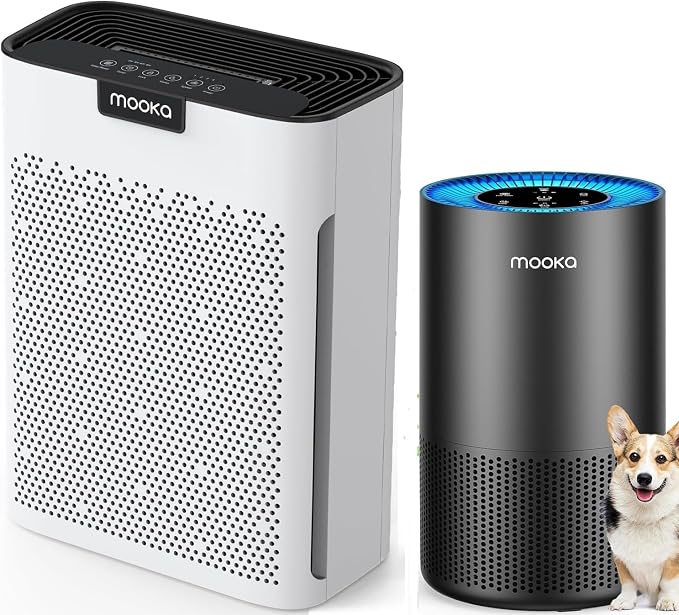 Air Purifiers for Home Large Room AP-S0610L Black and KJ190L Washable Filters, Fragrance Sponge, MOOKA H13 HEPA Filter Pet Air Purifier for Bedroom