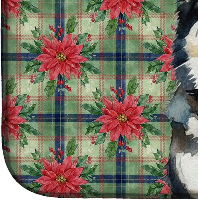 Caroline's Treasures Finnish Lapphund Christmas PoinsettIas Dish Drying Mat Absorbent Dish Drying Mat Pad for Kitchen Counter Dish Drainer Mat for Countertop, 14 x 21", Multicolor