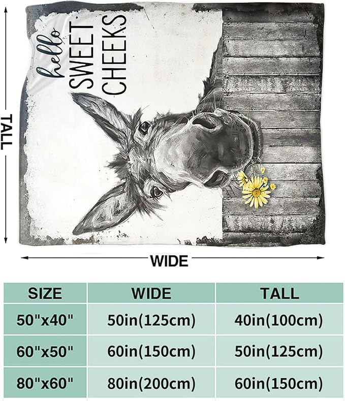 Tijuboni Funny Donkey Throw Blanket Donkey Gifts for Girls Boys Women Men Kids Adults Soft Flannel Fleece Blanket for Couch Sofa Bed Home Decor 40"x50"