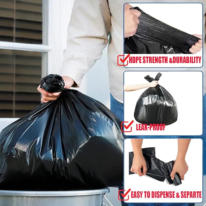 BEIDOU-PAC 30 Gallon Trash Bags, 100 Count Black Garbage bags, Multi-purpose Trash Can Bin Liners for Bathroom, Office, Industrial, Commercial, Janitorial, Municipal, Recycling