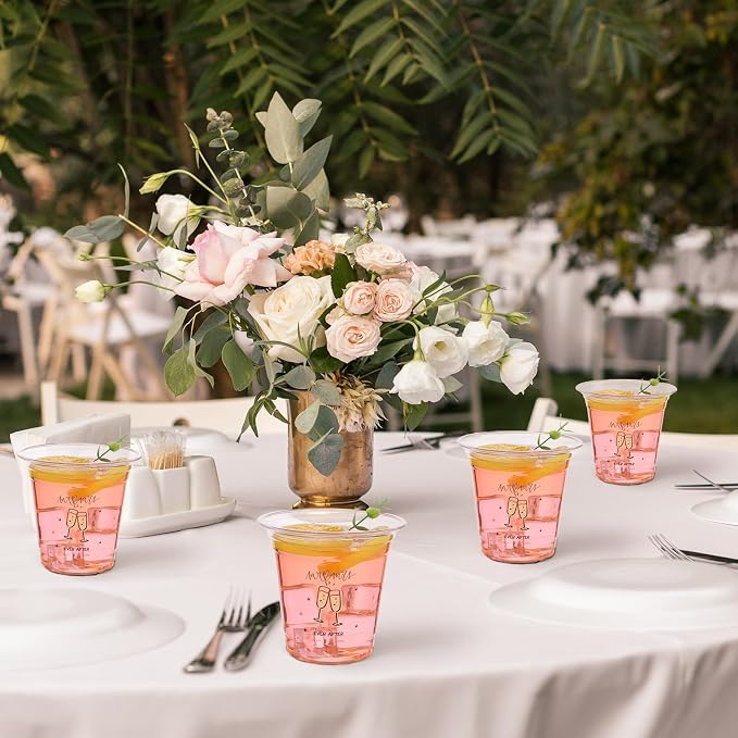 200 Pack Plastic Wedding Cups Bulk 12oz Disposable Clear Party Mr and Mrs Cup for Bridal Shower Anniversary Reception Birthday Parties Supplies
