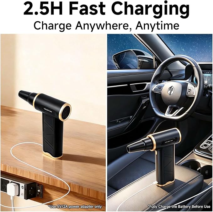 Compressed Air Duster-Super Power Cordless Air Duster, 3-Gear Adjustable Mini Blower with Rechargeable Battery, Dust Blower for Computer, Keyboard, House, Outdoor and Car