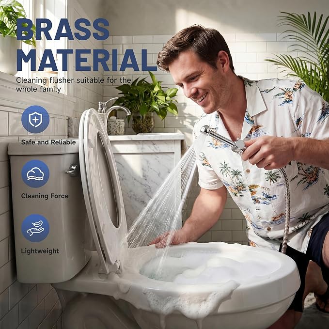 Chrome Handheld Bidet Sprayer for Toilet with Bidet Hose Brass Cloth Diaper Sprayer Bathroom Toilet Attachment for Feminine Wash, Wall Mount or Toilet Mount