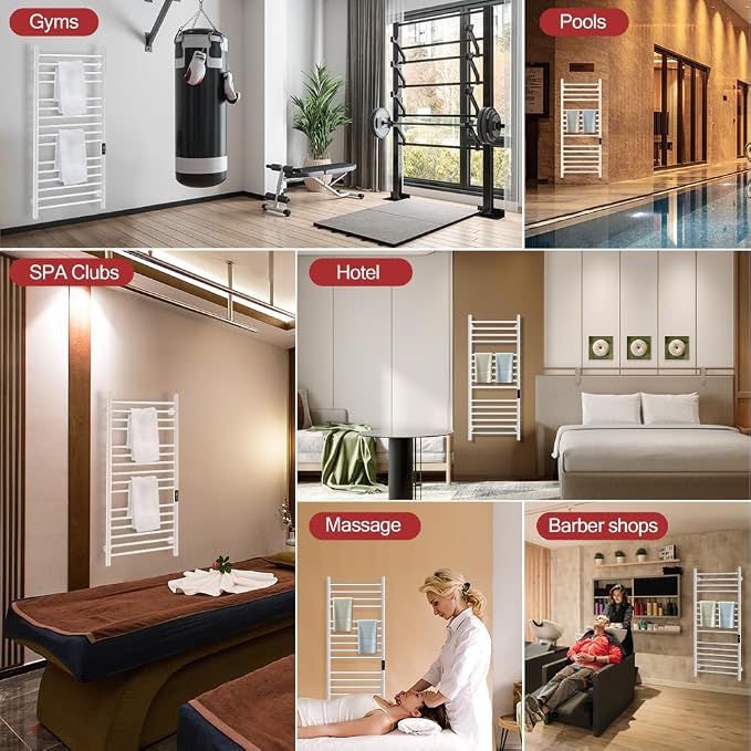 45.3"(L) x 19.5"(W) Wall Mounted Towel Warmer, Heated Towel Racks for Bathroom, Towel Dryer Heater, 16-Bars White, CSA Certified.