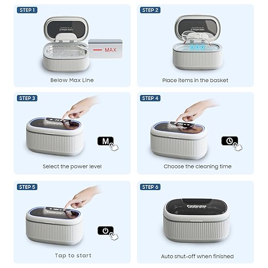 Ultrasonic Jewelry Cleaner Machine with 2×100ml Cleaning Solution, 45kHz Sonic Cleaner for Rings, Glasses & Watch Band, 550ML Stainless Steel Tank, 5 Timer, 3 Power Levels, Degas Mode-Gray