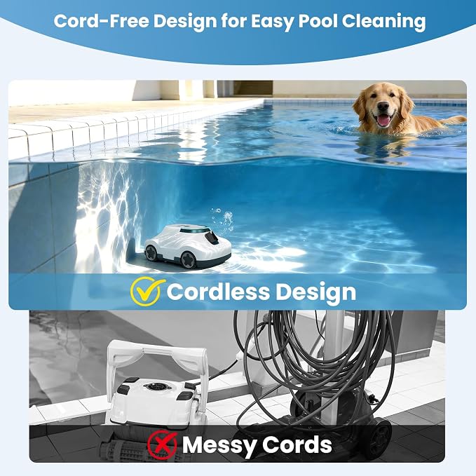 (2026 Upgrade) Cordless Robotic Pool Cleaner, Automatic Pool Vacuum for Above Ground & Inground Pools, 180-Min Runtime, 3L Basket for Leaves & Debris, Auto-Parking, Powerful Suction (White-Green)