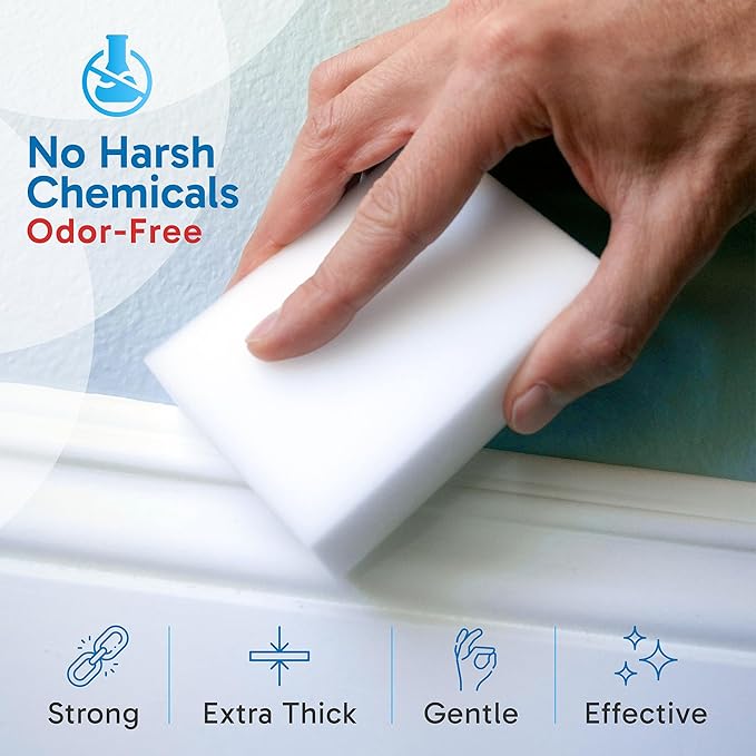 (40 Pack) Extra Large Eraser Sponge – Extra Thick, Long Lasting Magic Melamine Cleaning Sponges in Bulk – White Foam Pads for Walls, Kitchen, Bathroom, Floor & Baseboard Cleaner