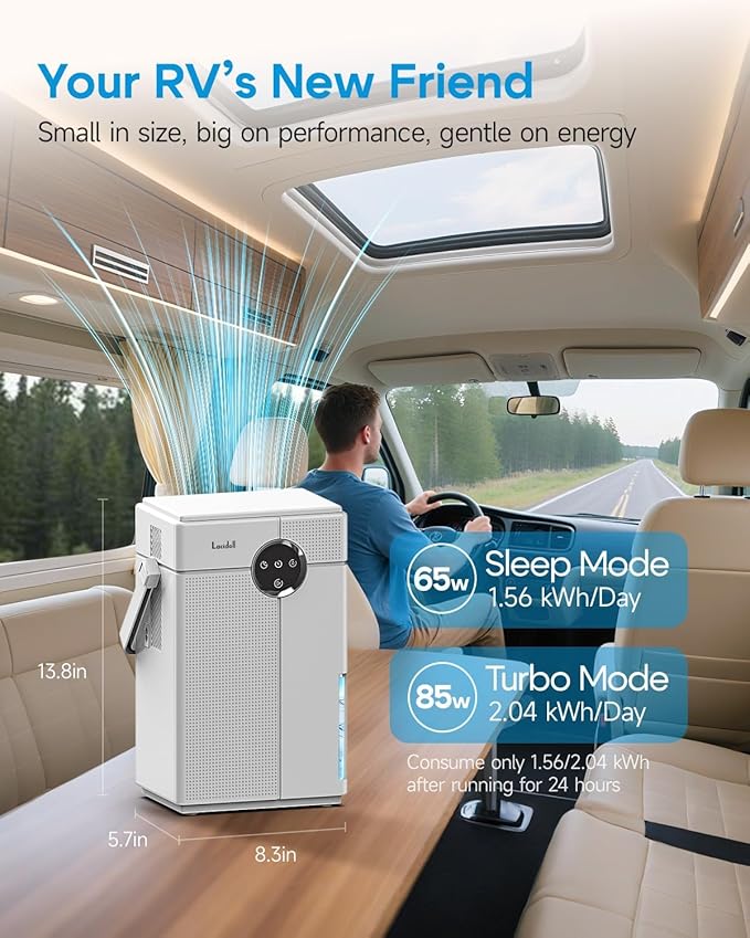 Lacidoll Small Dehumidifier with Drain Hose, Portable Dehumidifier for Bathroom, 118oz Dehumidifiers for Home 800 sq ft with 7 Colorful Light, Quiet Dehumidifiers for Bedroom RV Closet Basement,White
