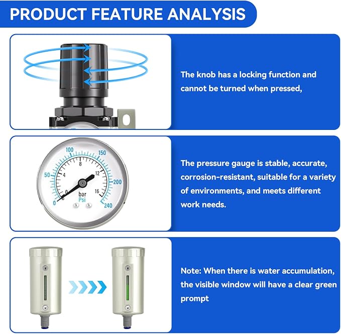 3/4" Air Compressor Water Separator for Plasma Cutter Auto Drain | 3 Stage NPT Industrial Grade System Filter Oil Water Separator Dryer Air Drying System for Paint Spray