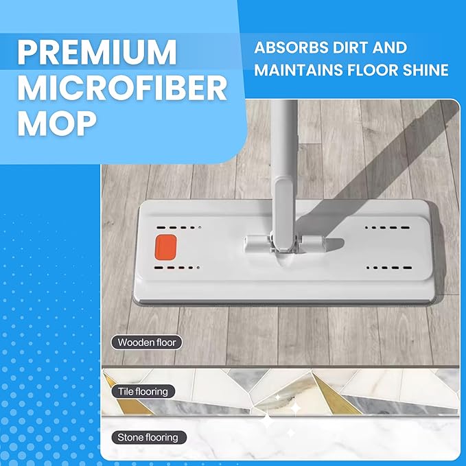 WonderMop and Bucket Set - 6L Bucket Capacity, 54-Inch Pole - Flat Mop and Bucket System - Microfiber Mop & Bucket Floor Cleaning System - Separate Dirty and Clean Water Compartments