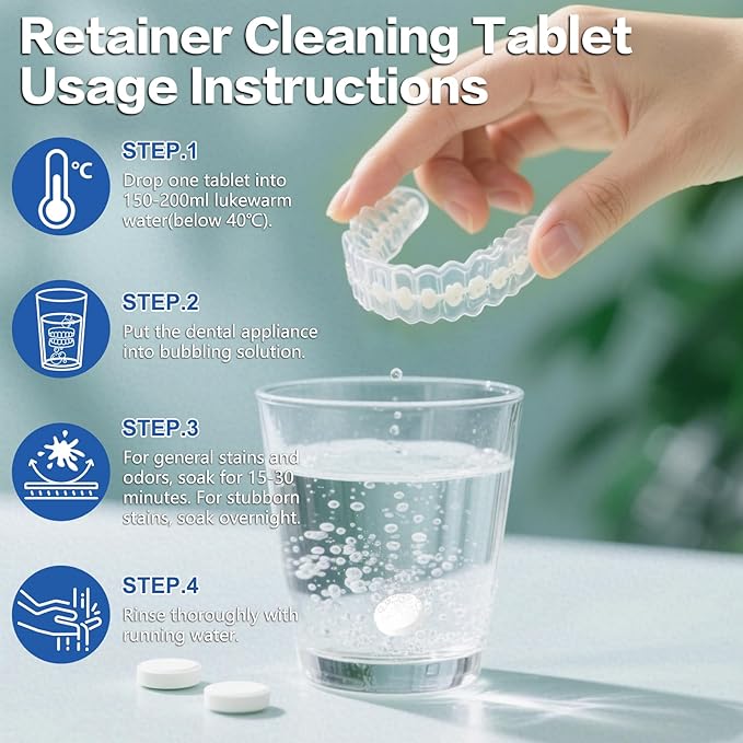 Retainer Cleaner Tablets 150 Count (5 Months Supply) Denture Cleaning Tablets Remove Stains & Plaque for Invisalign Aligner Mouth Guard Night Guard