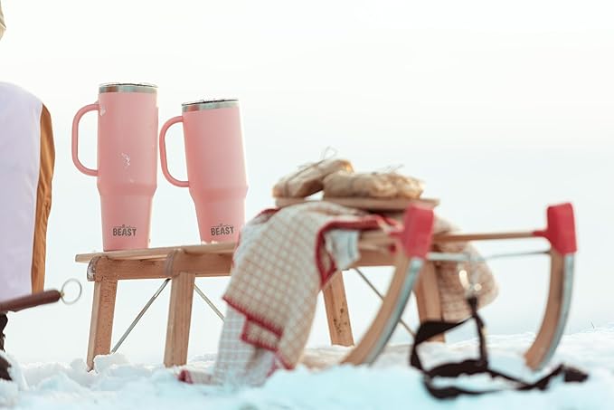 Beast 50 oz Tumbler with Handle Stainless Steel Vacuum Insulated Coffee Ice Cup Double Wall Travel Flask (Blossom Pink)