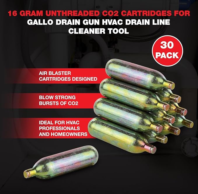 RedRock Bulk CO2 Cartridges 16 Gram Unthreaded Cartridge Multipurpose Use for RedRock Drain Gun Gallo HVAC Line Cleaner Opener 100 Pack