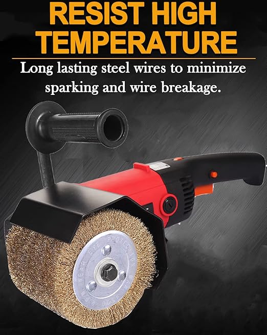 4.7" x 4" Copper Plated Steel Wire Brush Drum Surface Conditioning Tool, Drawing Wheel Wire Wheel Burnishing Tool for Metal Surface Polishing Grinding Removing Rust-3/4 Quad Keyway