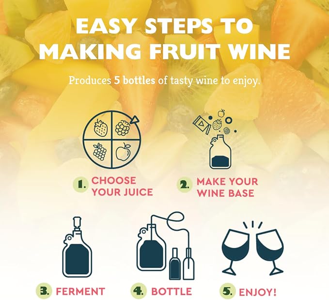 Craft A Brew - Juice Box - A Fruit Wine Making Kit - Easy for Beginners - At Home Wine Making Kit - Includes Ingredients & Reusable Equipment - Use Any Fruit Juice or Lemonade - Makes 1-Gal Batch
