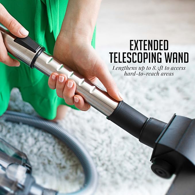 OVENTE Bagless Canister Vacuum Cleaner with 3L Dust Cup, Powerful Suction, Telescoping Wand, Retractable Cord and Accessories, 1400W Lightweight Cleaning Machine for Carpet & Hard Floor, Black ST2620B