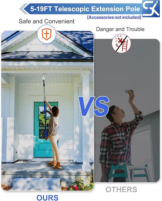26FT Reach Telescopic Extension Pole, 5-19FT Multi-Purpose Extension Pole with Universal Twist-on Metal Tip, Sturdy Aluminum Paint Roller Extension Pole for Squeegee, Paint Roller, Duster