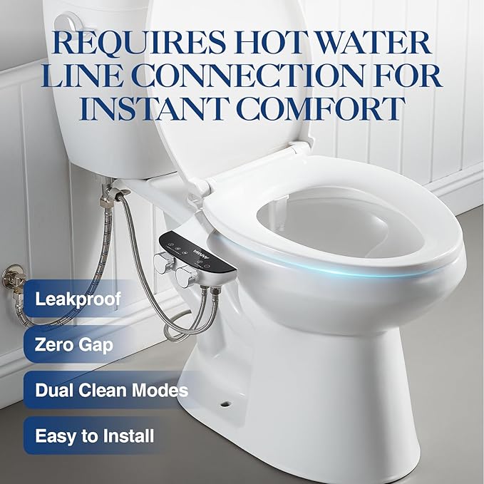 Bidet Attachment for Toilet Seat Non-Electric Bidet Hot and Cold Water Bidet Attachment Toilet Adjustable Water Temperature Posterior/Feminine Wash Dual Retractable Nozzle(AM-US-TT18N)