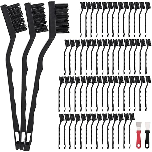 60 PCS Mini Nylon Brush Set，Masonry Brush Wire Bristle for Cleaning Welding Slag and Rust，Curved Handle Brush (Nylon, 60)