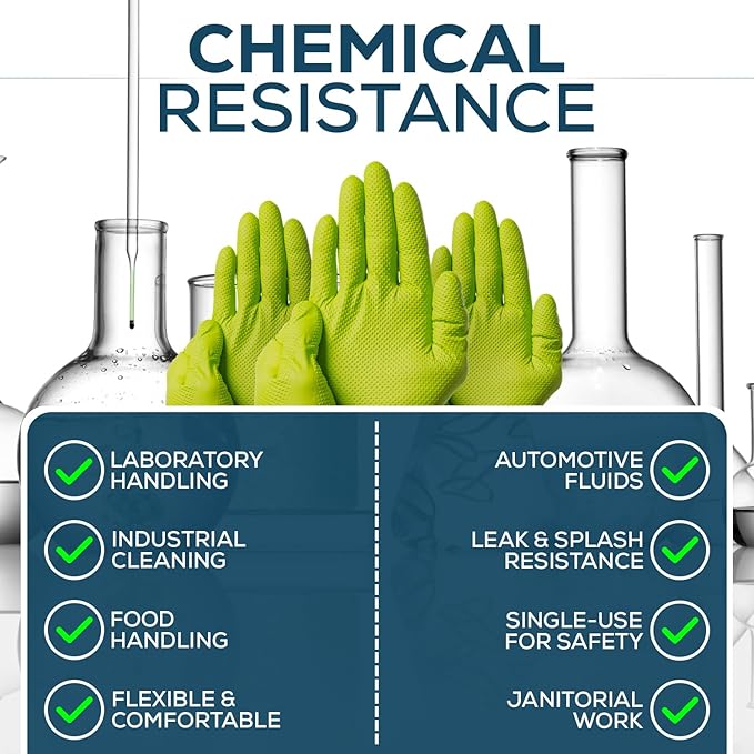 First Glove Heavy Duty Diamond Textured 8 Mil Thick Green Nitrile Gloves - Industrial Nitrile Gloves - Latex-Free