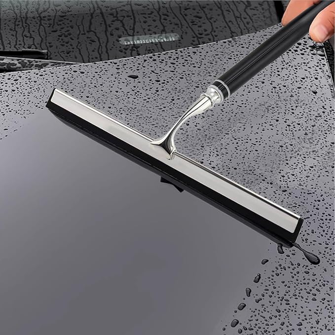 17.3″-60″ Extendable Shower Squeegee with Long Handle - Metal Window Squeegee with Extension Pole for Shower Glass, Home High Window, Floors