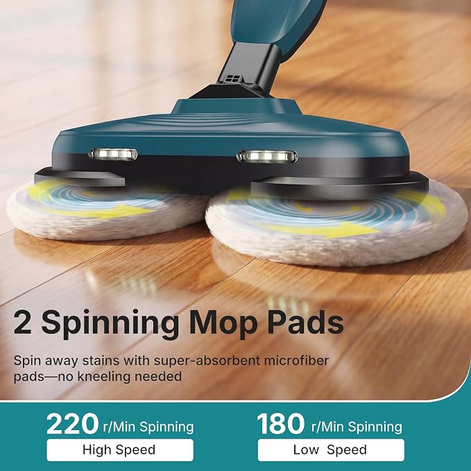 OLIXIS Steam Mop, All-in-One Scrubbing Steam Mops for Floor Cleaning with Rotating Pads, Floor Steamer with 2 LED Lights, 4 Cleaning Modes, Swivel Steering, 16.4 FT Cord, Safe for Hardwood and Tile
