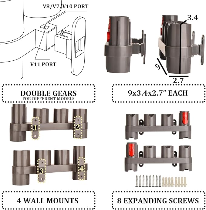 Fullclean Attachments Mount Holders Compatible with Dyson Gen 5 Gen5 V15 V12 V11 V10 V8 V7 Vacuum Cleaner Accessories Storage Tool Replacement Parts