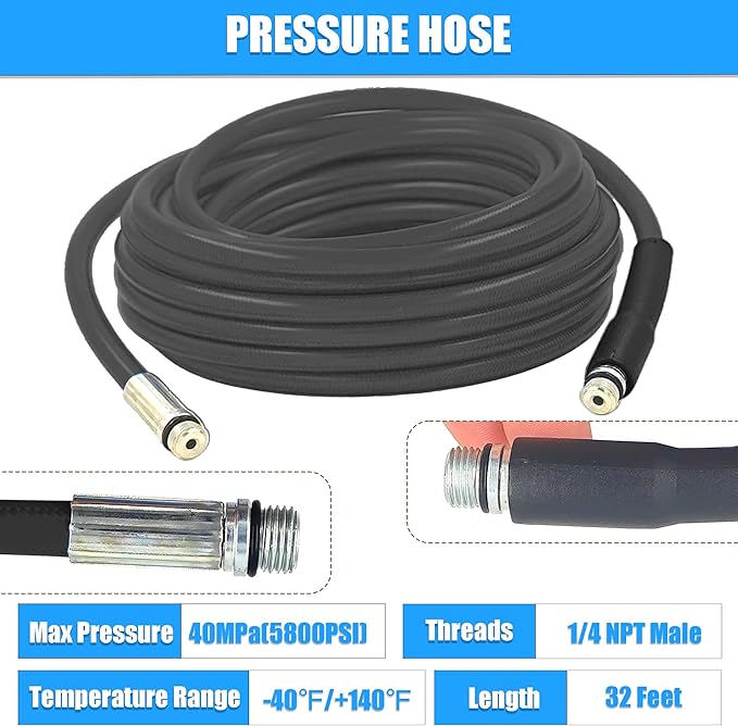 Dryer Vent Cleaner Kit: 32ft Pressure Hose + 1/4 Air Quick Connect + 2 Jetter Nozzle for Powerful Lint Removal, Fire Hazard Reduction & Energy Savings – Ideal for Cleaning Long Dryer Ducts