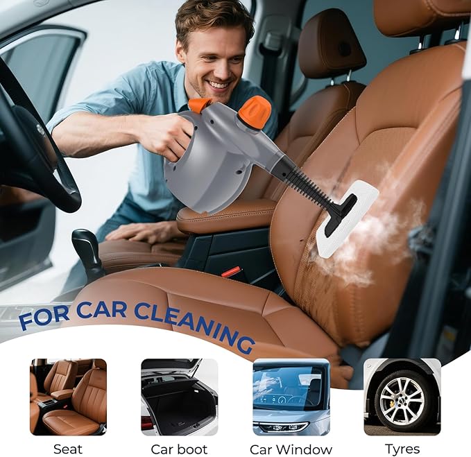 Steam Cleaner, Pressurized Handheld 13pcs Multi-Purpose Natural Deep Cleaning Steamer, Portable Steamer for Cleaning Home, Grout, Kitchen, Car, Window, Upholstery, Bathroom and Clothes, Gray