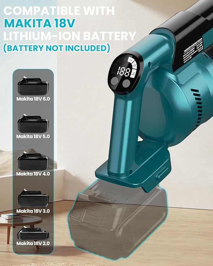 Cordless Vacuum Cleaner Compatible with Makita 18V Battery, 7-in-1 Lightweight Stick Vacuum with HEPA Filter, 35KPA Suction, 350W Brushless Motor, 3 Modes for Carpet, Floor, Car (Tool Only)