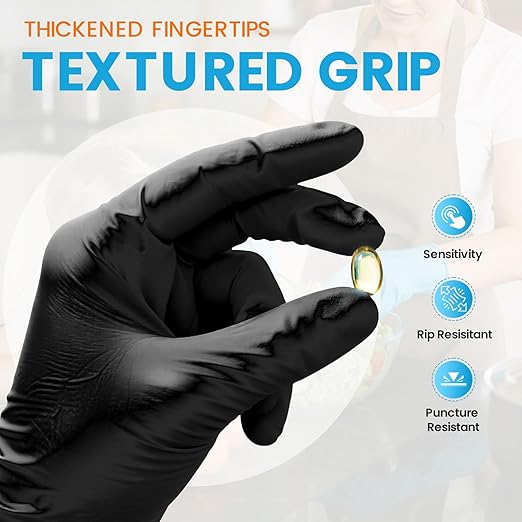 ANBOSON 6 mil Disposable Nitrile Gloves, Heavy Duty Disposable Glove, Cooking Gloves, Latex Free, Powder Free (Black of 1000, X-Large)