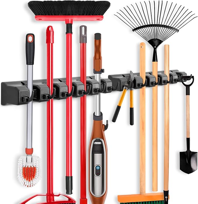 IMILLET 2 Pack Plastic Broom Holder & 2 Pack Stainless Steel Broom Holder
