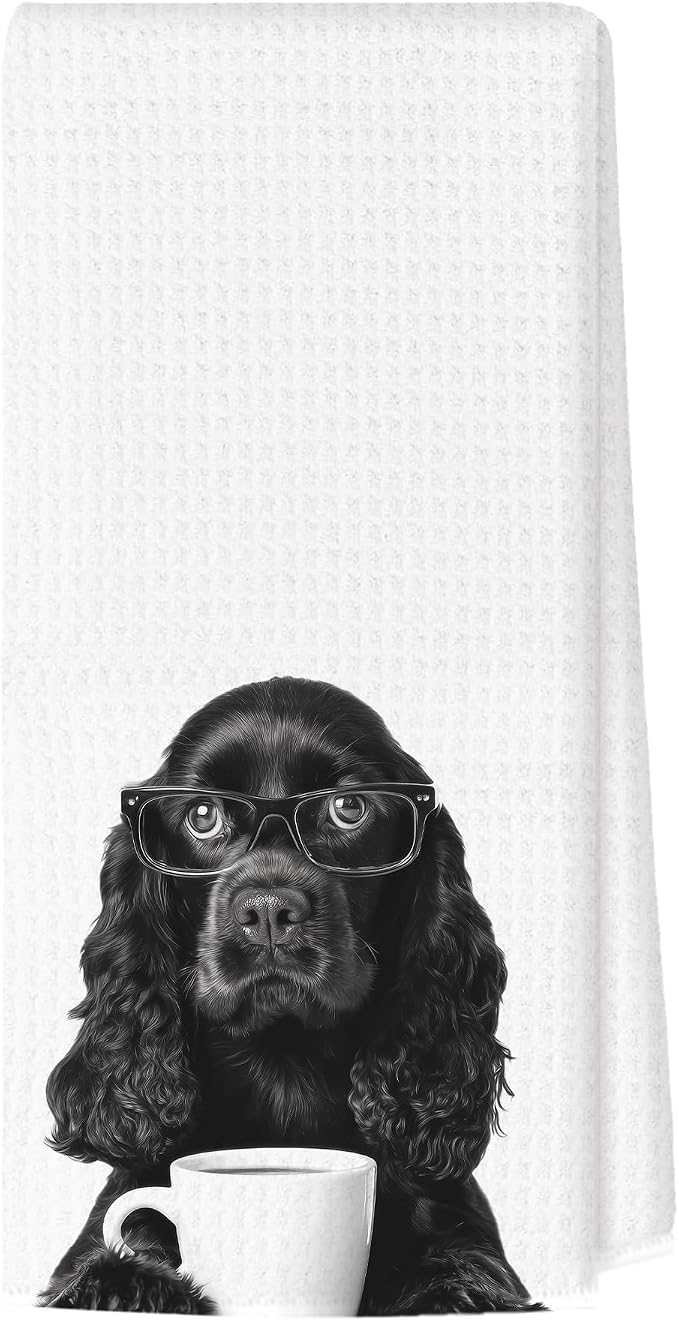 Funny Cocker Spaniel Kitchen Towels, Dog Kitchen Accessories, Dog Chef Gifts for Women Decorative Hand Towels for Kitchen Decor, Coffee Lovers Gifts Dish Tea Towel, 16x24 Inch