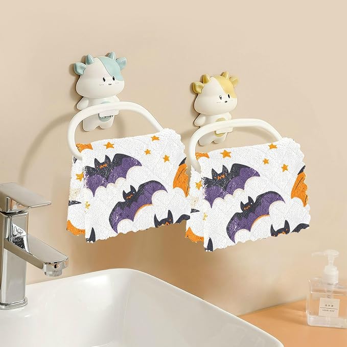 White Halloween Bats and Stars Kitchen Towels Dish Cloths Set of 6 Microfiber Cleaning Cloths for Cars Super Absorbent Machine